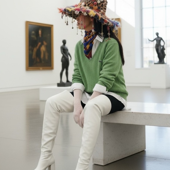 Vintage Izod V-Neck Sweater 70s Green Alligator Logo Preppy Old Money L - Picture 4 of 10